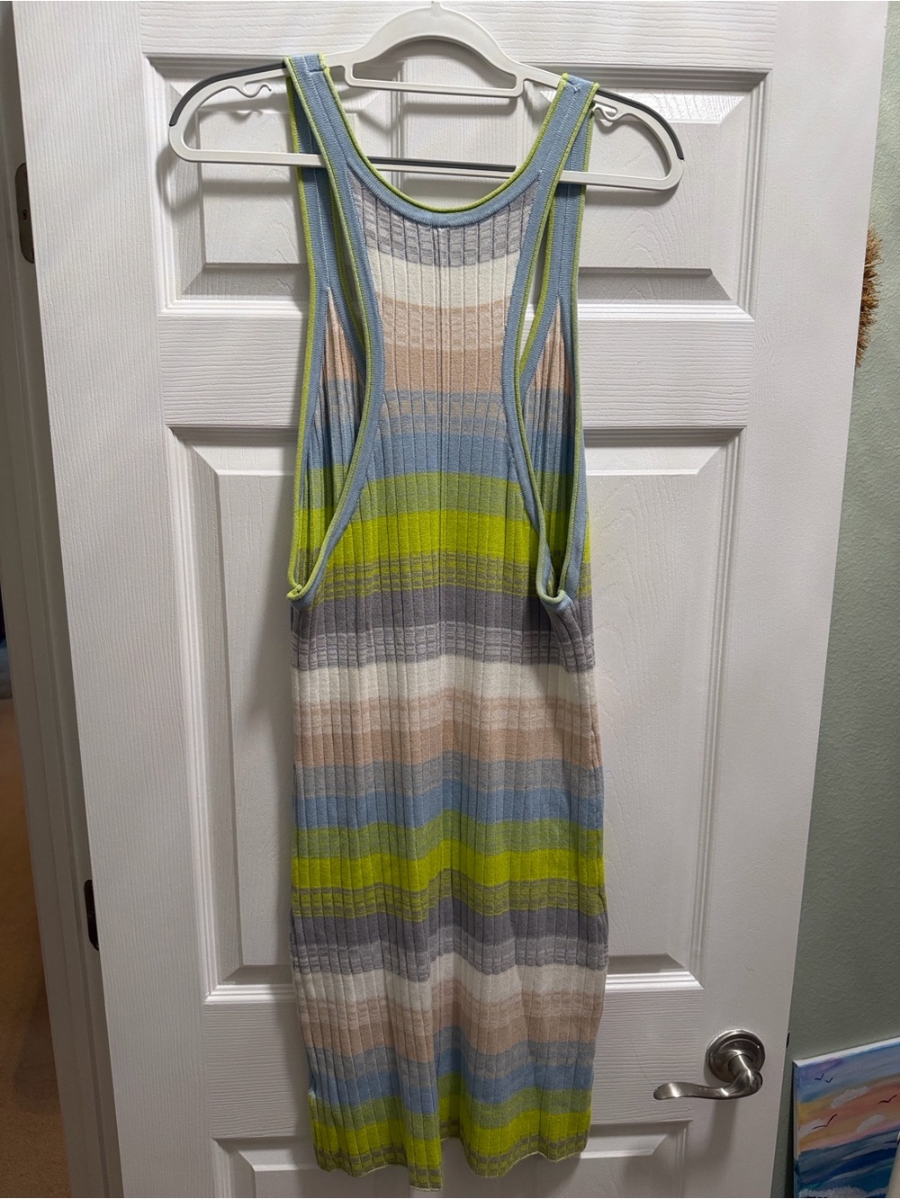 Striped Rib-Knit Tank Dress in Blue, Lime & Neutral